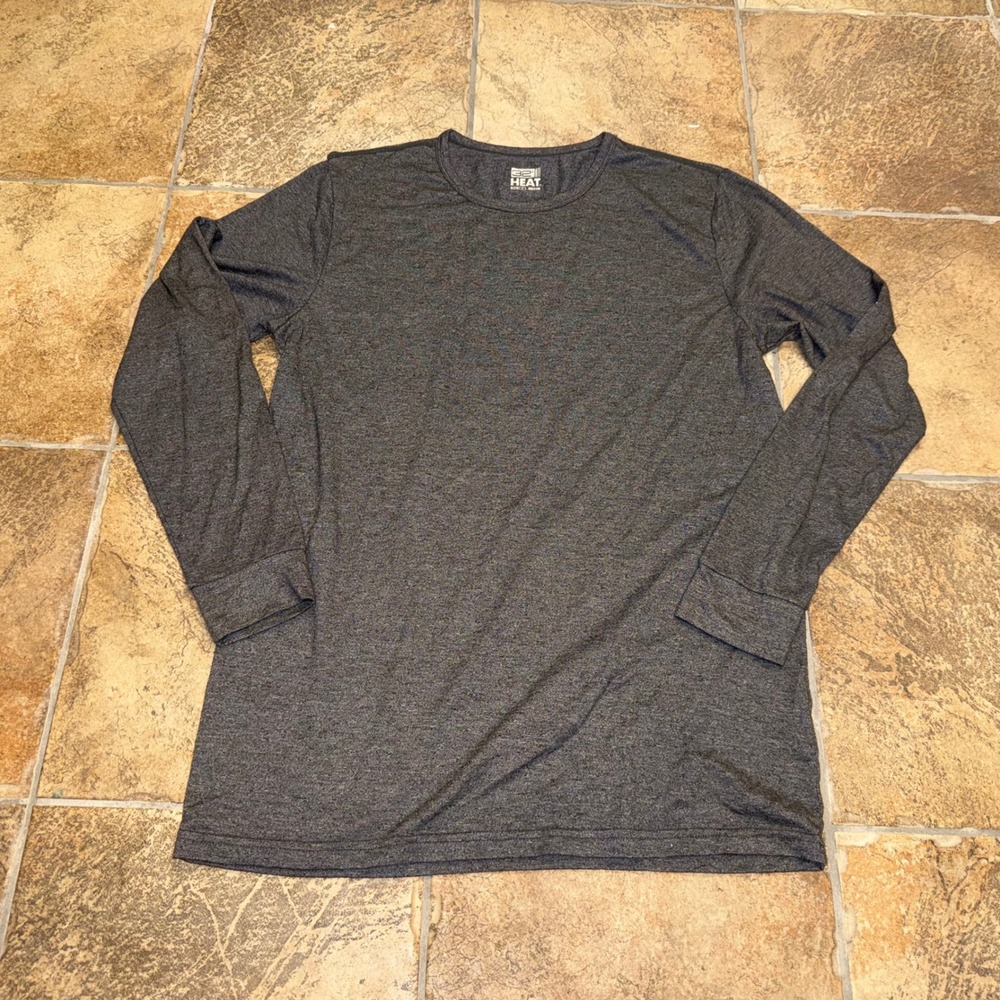 32 Degrees Heat Mens Large Charcoal Gray Heather Long Sleeve Performance Tee